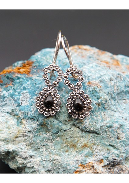 925 Ayar Gümüş Oltu Taşı Kadın Küpe SKÜ00017 fırsatları