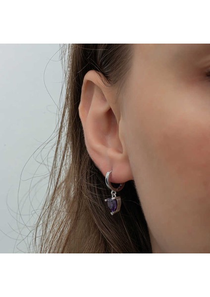 Gümüş Mor Taşlı Kalpli Kadın Küpe fırsatları