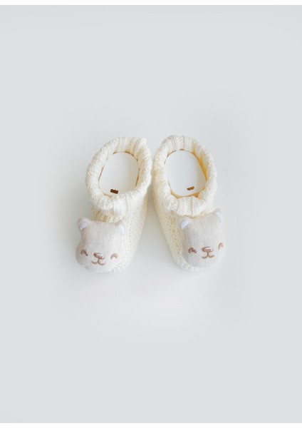 Organik Triko Figürli Patik Natural Rakun