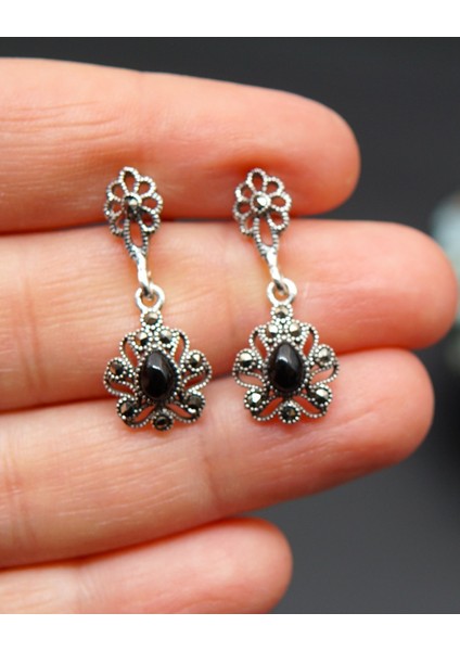 925 Ayar Gümüş Oltu Taşı Kadın Küpe SKÜ00028 fiyatları