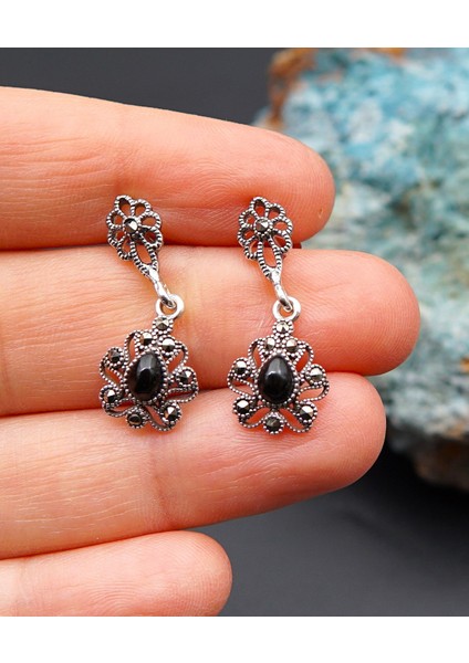 925 Ayar Gümüş Oltu Taşı Kadın Küpe SKÜ00028 modelleri