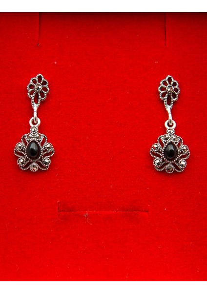 925 Ayar Gümüş Oltu Taşı Kadın Küpe SKÜ00028 fırsatları