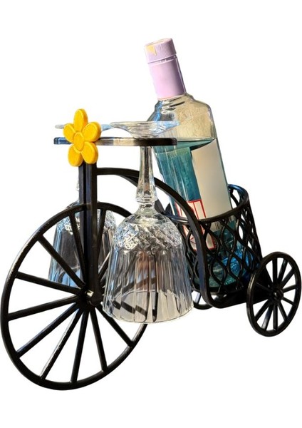 Nostaljik Bisiklet Figürlü Şarap Standı – El Boyaması – Vintage Tarz Dekoratif Şarap Tutucu ve Masa Üstü Obje