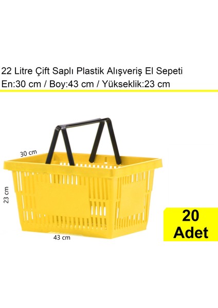 Plastik Market Alışveriş El Sepeti 22 Litre Sarı 20 Adet