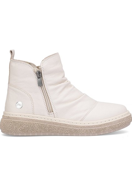 D25KB-1005 - B Kadın Hakiki Deri Çift Fermuarlı Günlük Comfort Bot Kemik