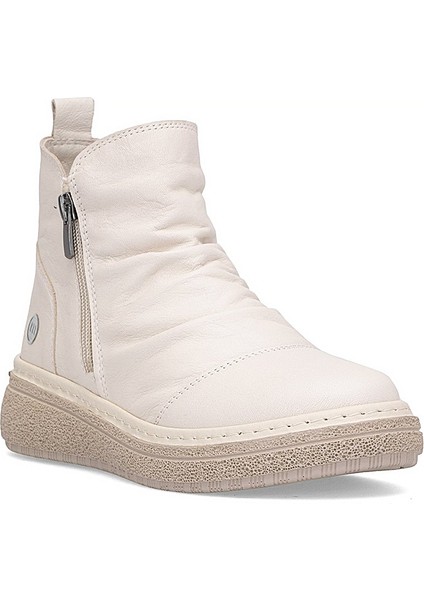 D25KB-1005 - B Kadın Hakiki Deri Çift Fermuarlı Günlük Comfort Bot Kemik fiyatları