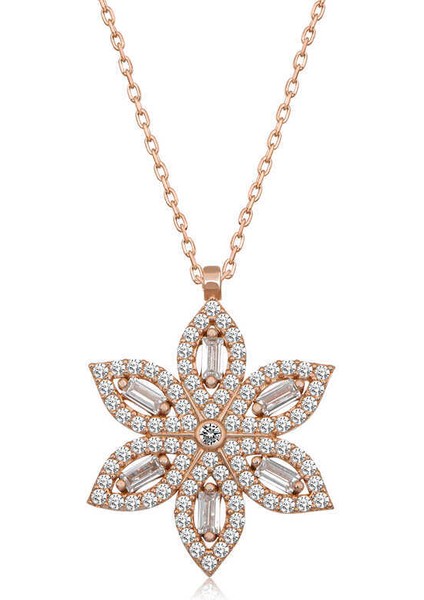 Gümüş Rose Nergiz Çiçeği Kadın Kolye