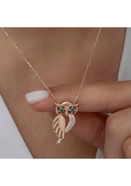 ​Gümüş Rose Yeşil Gözlü Baykuş Kadın Kolye fiyatları