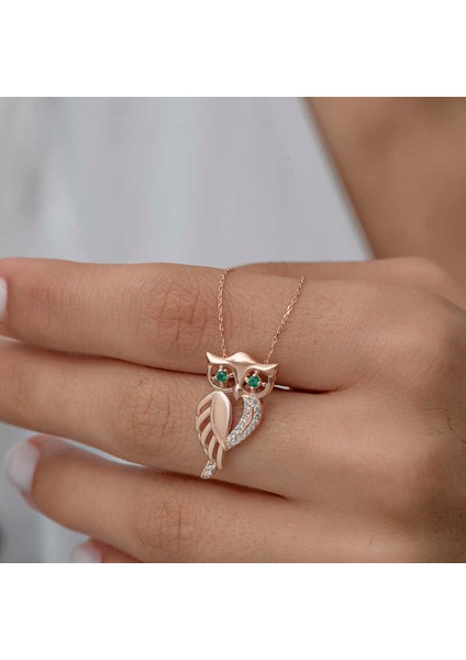 ​Gümüş Rose Yeşil Gözlü Baykuş Kadın Kolye modelleri