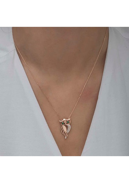 ​Gümüş Rose Yeşil Gözlü Baykuş Kadın Kolye fırsatları