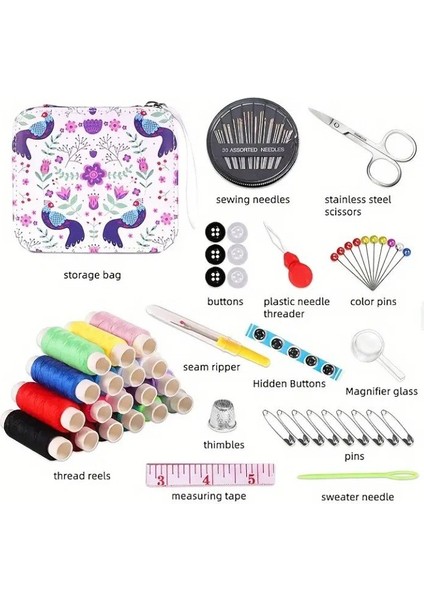 Dikiş Seti - Fermuarlı Çiçekli Seyahat- Yolculuk Için Taşınabilir Çeyiz Dikiş Kutusu modelleri
