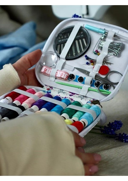 Dikiş Seti - Fermuarlı Çiçekli Seyahat- Yolculuk Için Taşınabilir Çeyiz Dikiş Kutusu fırsatları