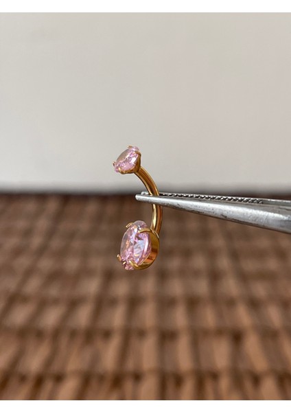 Yüksek Kalite G23 Titanium Pembe Parlak Zirkon Taşlı Titanyum Göbek Piercingi Taş 10MM fiyatları