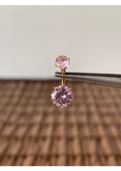 Yüksek Kalite G23 Titanium Pembe Parlak Zirkon Taşlı Titanyum Göbek Piercingi Taş 10MM modelleri