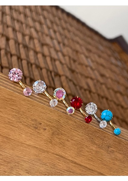 Yüksek Kalite G23 Titanium Pembe Parlak Zirkon Taşlı Titanyum Göbek Piercingi Taş 10MM fırsatları