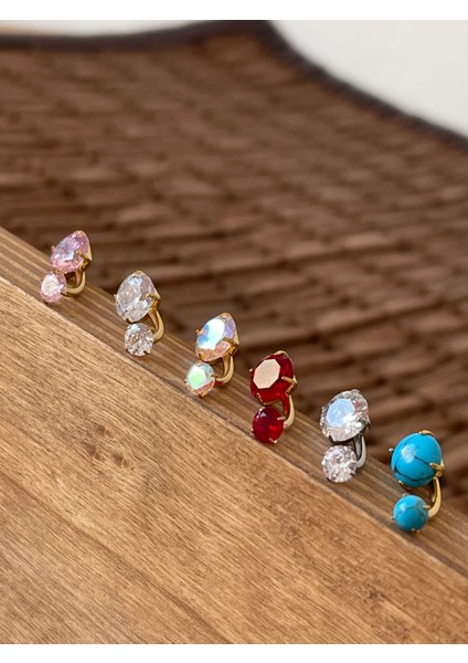 Yüksek Kalite G23 Titanium Pembe Parlak Zirkon Taşlı Titanyum Göbek Piercingi Taş 10MM indirimleri