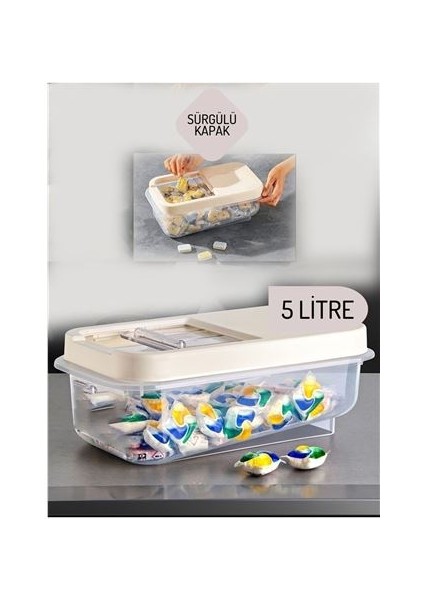 Tablet ve Deterjan Saklama Kutusu 5 Lt Krem
