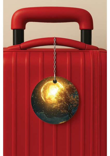 Desenli Baskılı Pleksi Zincir Aparatlı Bavul Etiketi Valiz Etiketi Dolunay3