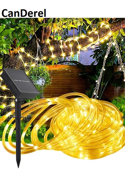 Hortum Kaplama Sarı Solar Güneş Enerjili 12 Metre 100 LED Şerit LED Aydınlatma Dekorasyon Dış Mekan