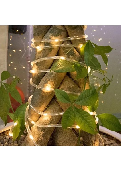 Hortum Kaplama Sarı Solar Güneş Enerjili 12 Metre 100 LED Şerit LED Aydınlatma Dekorasyon Dış Mekan fırsatları