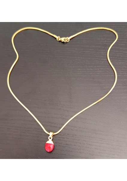 Doğal Taş Kırmızı Kalsedon Kolye