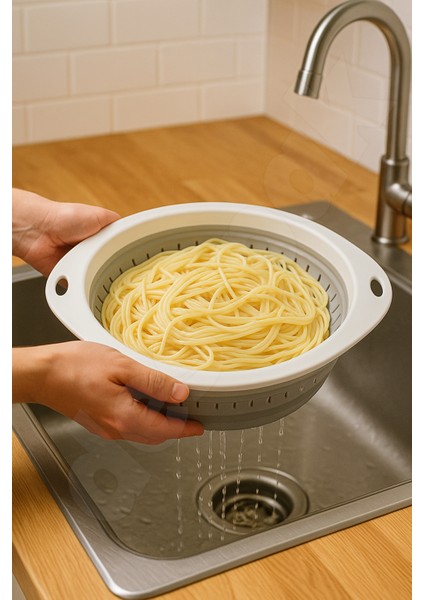 5'li Akordiyon Süzgeç Seti - Pirinç, Oval, Yuvarlak, Saplı, Kare Süzgeç - Katlanır Süzgeç Seti