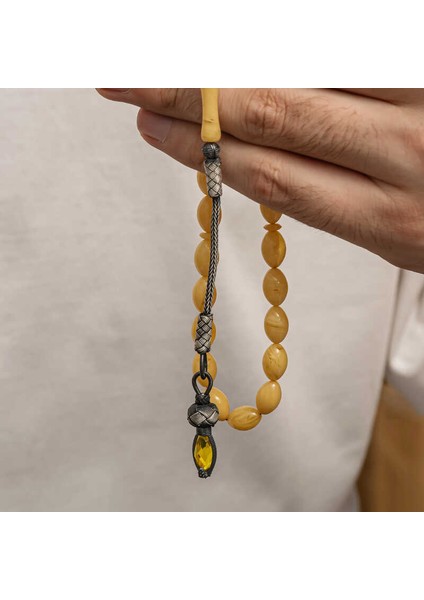 Gümüş 1000 Ayar Kazaz Püsküllü Sıkma Kehribar Tesbih fiyatları