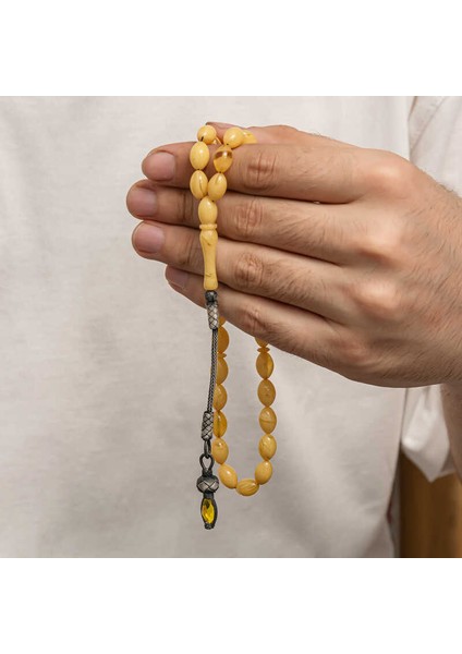 Gümüş 1000 Ayar Kazaz Püsküllü Sıkma Kehribar Tesbih fırsatları