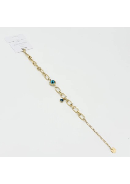 Nazar Boncuklu Çelik Bileklik 14 K Gold