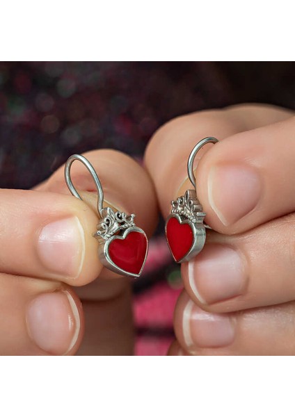 Gümüş Kırmızı Kalp Sallantılı Çocuk Küpe modelleri
