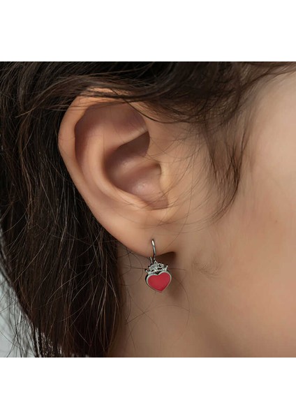 Gümüş Kırmızı Kalp Sallantılı Çocuk Küpe indirimleri
