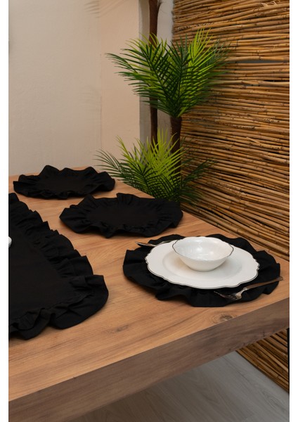 Lira | Siyah 7 Parça Çift Fırfırlı Sofra Sunum Seti 40 x 150 fiyatları