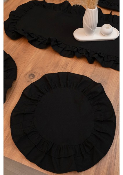 Lira | Siyah 7 Parça Çift Fırfırlı Sofra Sunum Seti 40 x 150 indirimleri