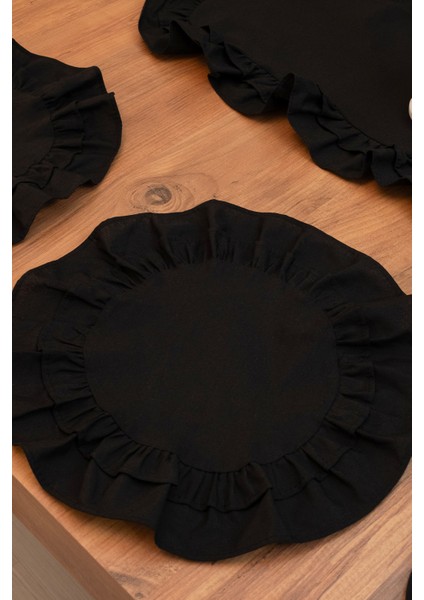 Lira | Siyah 7 Parça Çift Fırfırlı Sofra Sunum Seti 40 x 150