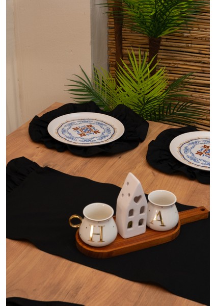 Llira | Siyah 7 Parça Çift Fırfırlı Sofra Sunum Seti 40 x 150 modelleri