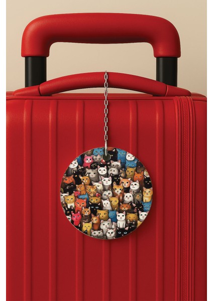 Desenli Baskılı Pleksi Zincir Aparatlı Bavul Etiketi Valiz Etiketi Kedi Mahallesi