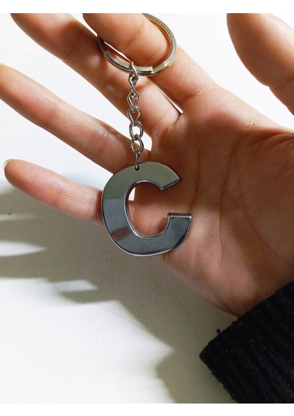 C Harfi Plastik Krom Kaplama Anahtarlık- Harf Çanta Süsü