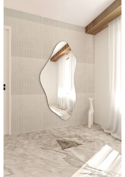 Belgrad Ahşap Çerçeveli Asimetrik Büyük Duvar Aynası – Estetik Tasarım, Dekoratif ve Şık Özel Tasarım Ayna