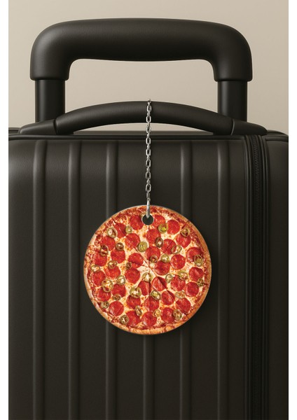 Pizza Desenli Uv Baskılı Pleksi Bavul Etiketi Seyahat Tatil Valiz Etiketi