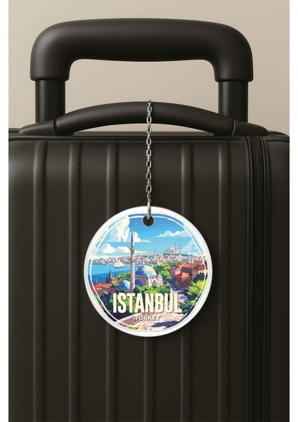 Istanbul Desenli Uv Baskılı Pleksi Bavul Etiketi Seyahat Tatil Valiz Etiketi