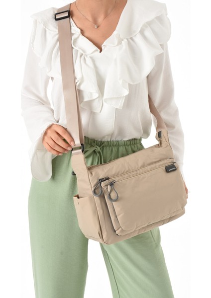 Sanmorris Kadın 3 Gözlü Paraşüt Kumaş Ayarlanabilir Çapraz Askılı Çanta