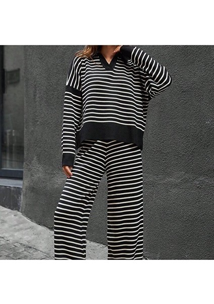 Kadın Gömlek Yaka Çizgili Triko Takım fiyatları