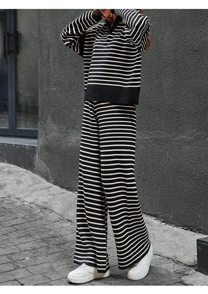 Kadın Gömlek Yaka Çizgili Triko Takım fırsatları