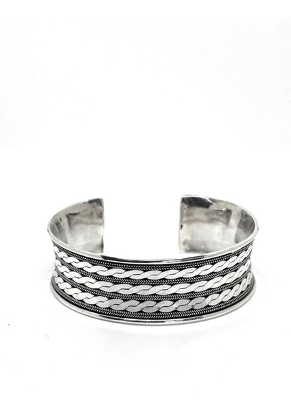 Kalın Sarmal Desenli Gümüş Bilezik