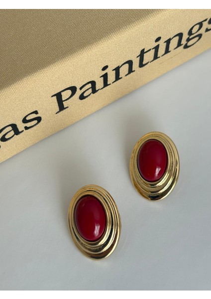Vintage Damla Şerit Model Bordo Gold Çelip Küpe