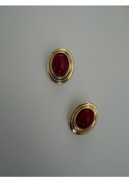 Vintage Damla Şerit Model Bordo Gold Çelip Küpe modelleri