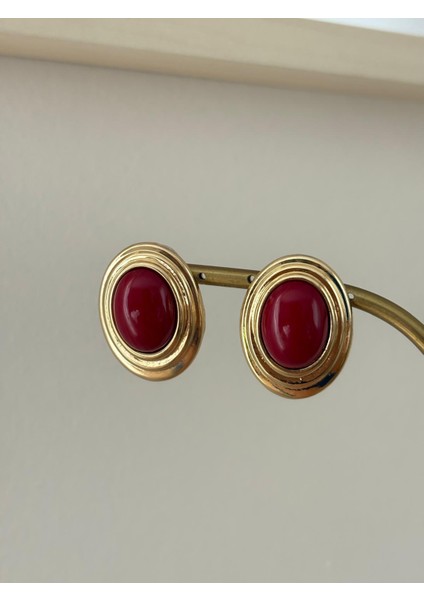 Vintage Damla Şerit Model Bordo Gold Çelip Küpe fırsatları