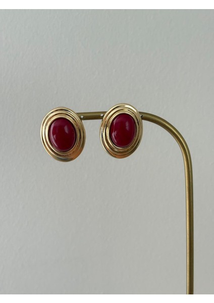 Vintage Damla Şerit Model Bordo Gold Çelip Küpe indirimleri
