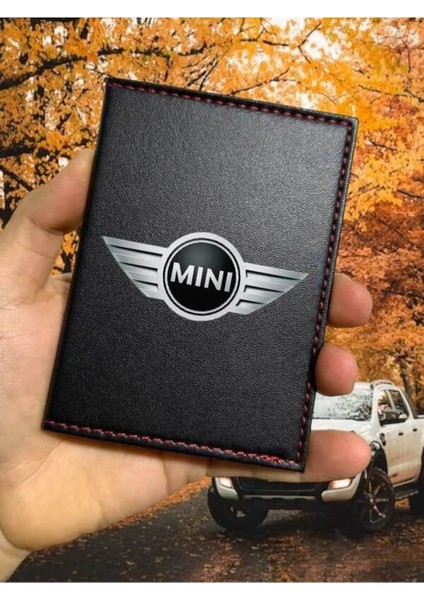 Mini Cooper Desenli Ruhsat Kabı Logolu Oto Ruhsat Kılıfı Vinleks Deri Dikişli Araç Ruhsat Koruyucu