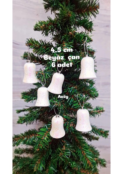 Yılbaşı Ağacı Süsü 4 cm Cici Beyaz Çizme Simli Işıltılı Parıltılı Süs Parlak 6 Adet modelleri